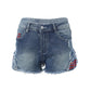 Star Embroidery Raw Hem Denim Shorts