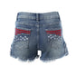 Star Embroidery Raw Hem Denim Shorts
