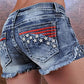 Star Embroidery Raw Hem Denim Shorts