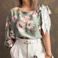Floral Print  One Shoulder Tied Detail Blouse Casual Looose Fit Top