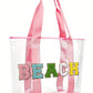Pink BEACH Chenille Patched Large Clear PVC Shoulder Bag