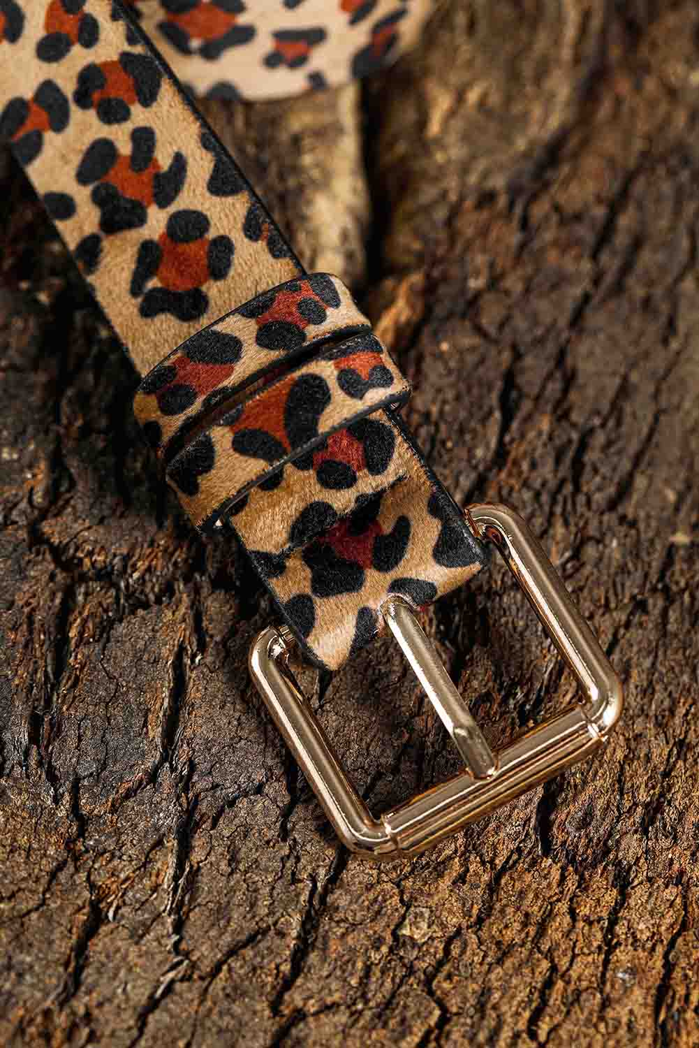 Camel Western Leopard Print PU Leather Wide Waist Belt