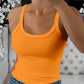 Scoop Neck Spaghetti Strap Ribbed Top Casual Sleeveless Slim Fit Tank