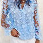 Floral Pattern Sheer Mesh Lantern Sleeve Top