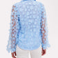 Floral Pattern Sheer Mesh Lantern Sleeve Top