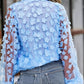 Floral Pattern Sheer Mesh Lantern Sleeve Top