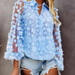 Floral Pattern Sheer Mesh Lantern Sleeve Top