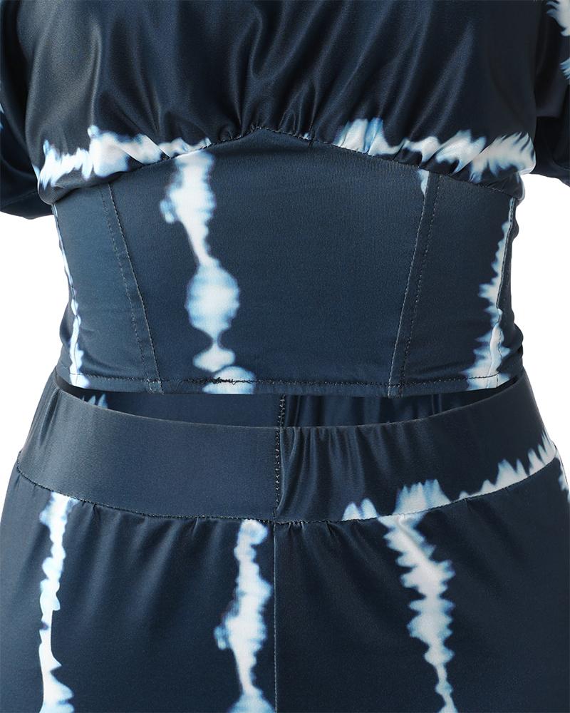 Tie Dye Print Corset Design Crop Top & Shorts Set
