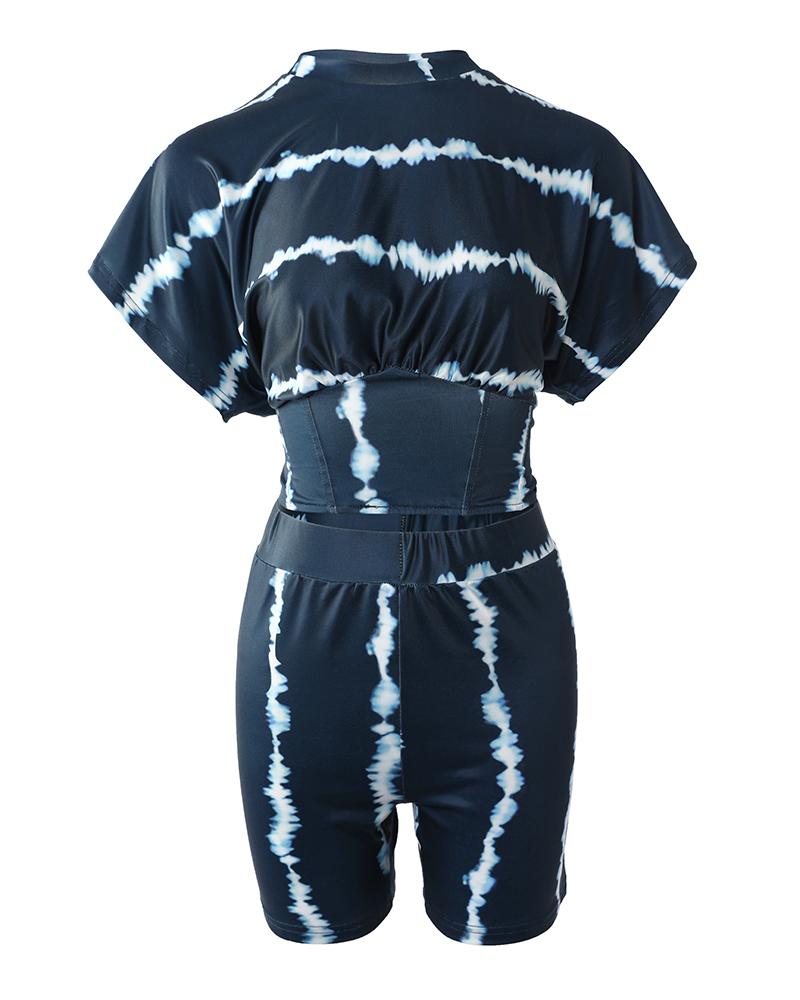 Tie Dye Print Corset Design Crop Top & Shorts Set
