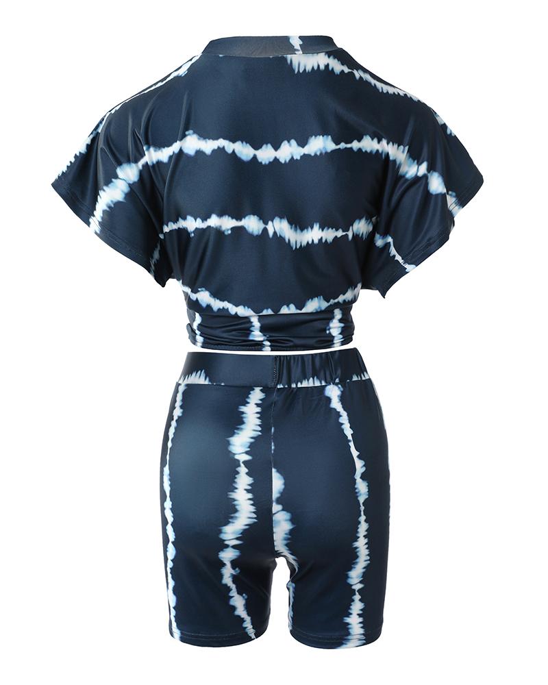 Tie Dye Print Corset Design Crop Top & Shorts Set