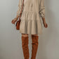 Tan Puff Sleeve Buttoned Tiered Pleated Shirt Mini Dress