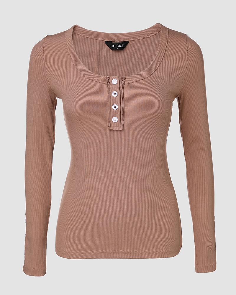 Button Detail Long Sleeve Top