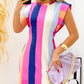Striped Colorblock Cap Sleeve Casual Dress