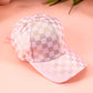 Light Pink Checkered Print Adjustable Baseball Cap