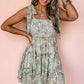 Gray Floral Knotted Strap Smocked Tiered Ruffle Mini Dress
