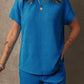 Bluing Solid Textured Crew Neck Short Set