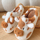 Coffee Plush Cartoon Cow Thermal Home Slippers