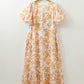 Apricot Floral Print Puff Short Sleeve Resort Plus Size Maxi Dress
