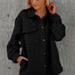 Black Retro Quilted Flap Pocket Button Shacket