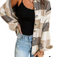 Khaki Plaid Color Block Buttoned Long Sleeve Jacket with Pocket