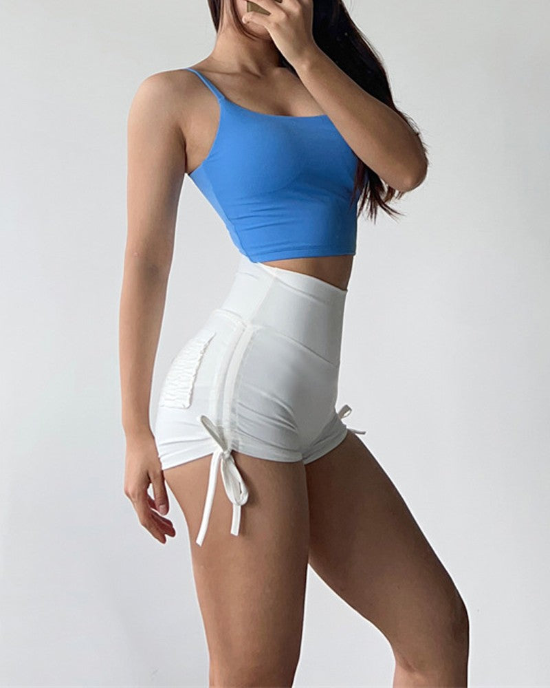 Ruched Drawstring High Waist Active Shorts