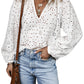 White Eyelet Embroidered Puff Sleeve V Neck Blouse