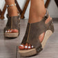 Chestnut Suede Patched Studded Cut Out Wedge Sandals