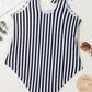 Black Stripe Plus Size Self Tie Straps O-Ring Waistband One Piece Swimsuit