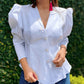 V Neck Front Button Long Sleeve Gigot Sleeve Blouse Elegant Top