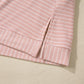 Pink Stripe Cowl Neck Side Slits Loose Fit Long Sleeve Top