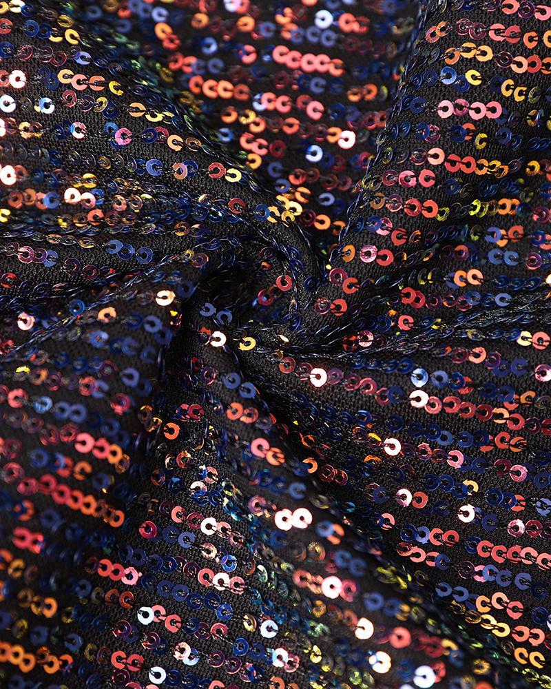 Sparkly Sequin Open Front Puff Sleeve Blazer Coat