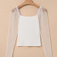 White Swiss Dot Mesh Long Sleeve Square Neck Slim Top