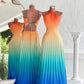 Ombre Halter Pleated Maxi Dress Casual Back Lace Up Summer Vacation Dress