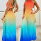 Ombre Halter Pleated Maxi Dress Casual Back Lace Up Summer Vacation Dress