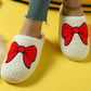 White Sweet Bow Knot Plush Warm Slippers