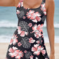 Black Floral Print Twisted Hollowed Back Swim Dress