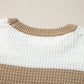 Light French Beige Colorblock Striped Drop Shoulder Side Slit Sweater