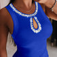Sparkling Rhinestone Detail Keyhole Neck Bodycon Dress Slim Fit Mini Dress