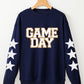 Navy Blue GAME DAY Printed Star Sleeve Crewneck Pullover Sweatshirt