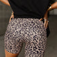 Khaki Leopard Print Ribbed Textured Knit Biker Shorts