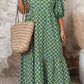 Green Geometric Floral Print Half Sleeve Plus Size Maxi Dress