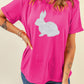 Rose Red Glitter Easter Bunny Graphic Crew Neck Tee