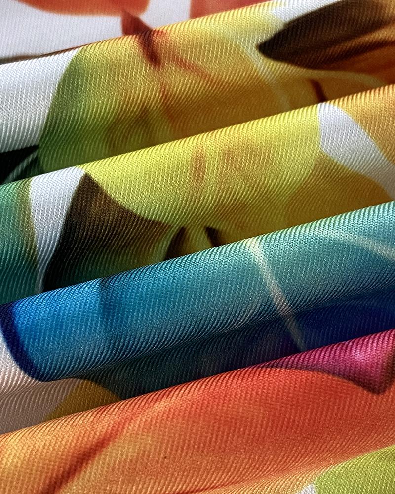 Floral Print Halter Sleeveless A Line Mini Dress Sexy Waist Hollow Out Vacation Dress