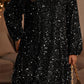 Color black Plus Size Bubble Sleeve V Neck Sequin Dress