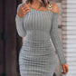 Chain Decor Cold Shoulder Ribbed Bodycon Dress