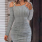 Chain Decor Cold Shoulder Ribbed Bodycon Dress