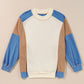 Sky Blue Ribbed Detail Color Block Sleeve Baggy Sweatshirt