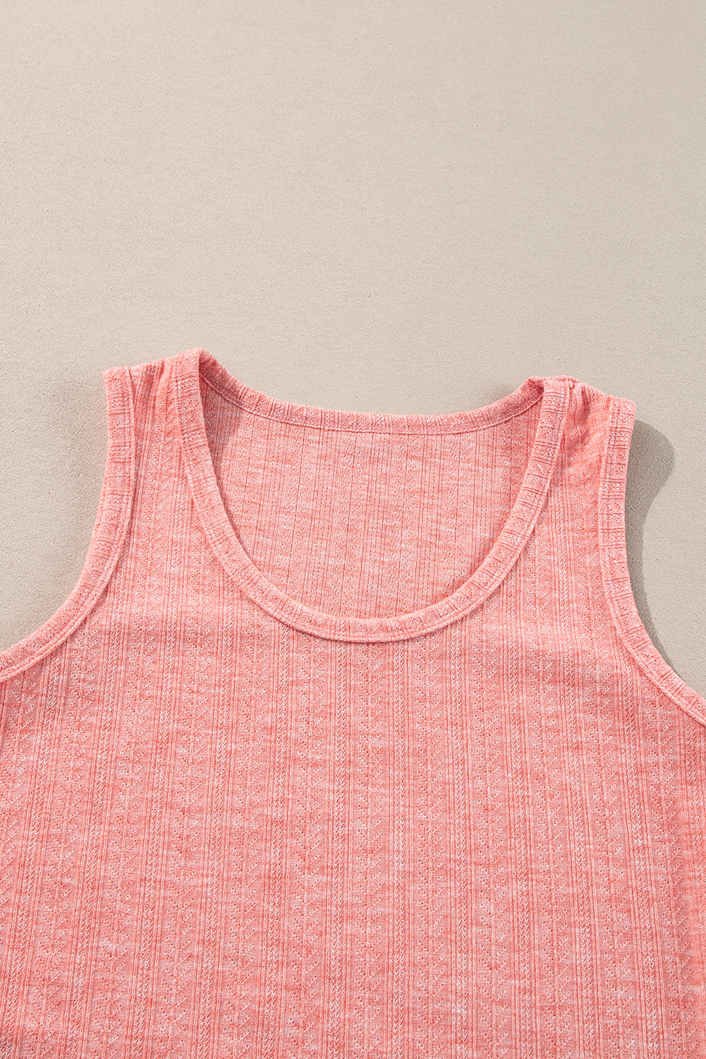 Fushia Solid Color Textured U Neck Slim Tank Top