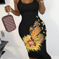 Butterfly Sunflower Print Fishnet Backless Bodycon Dress