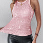 Allover Sequin O neck Sleeveless Tank Tops Slim Fitted Shirt